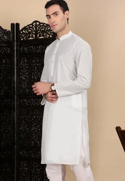 Solid Color Cotton Kurta in Off White