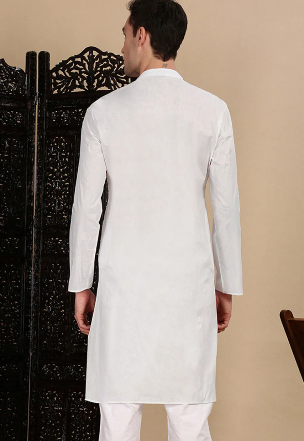 Solid Color Cotton Kurta in Off White
