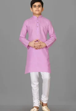 Solid Color Cotton Kurta Set in Pink
