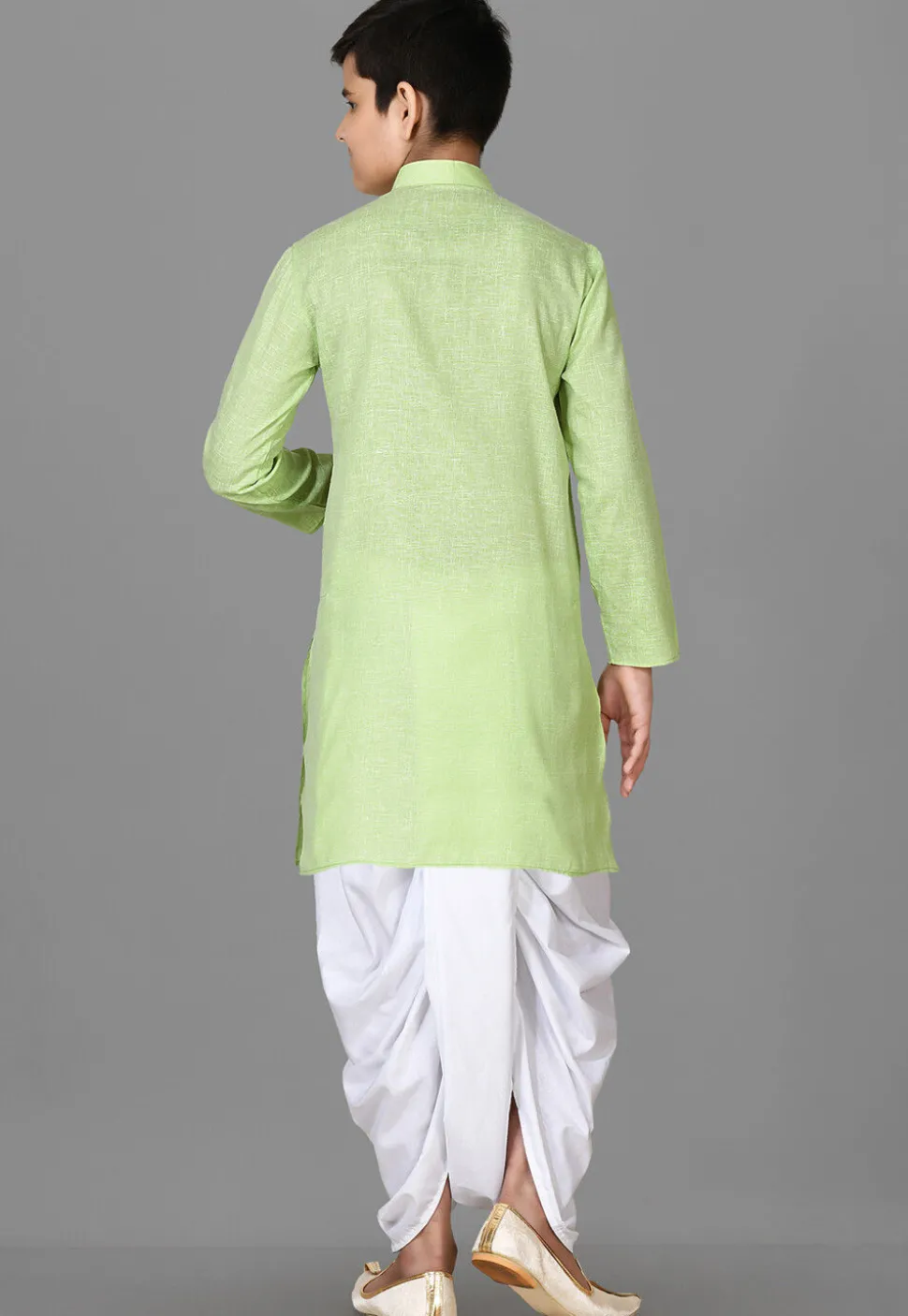 Solid Color Cotton Kurta Set in Light Green