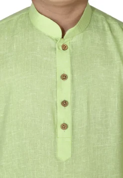 Solid Color Cotton Kurta Set in Light Green