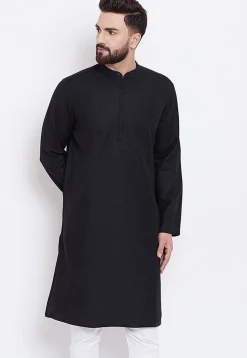 Solid Color Cotton Kurta in Black