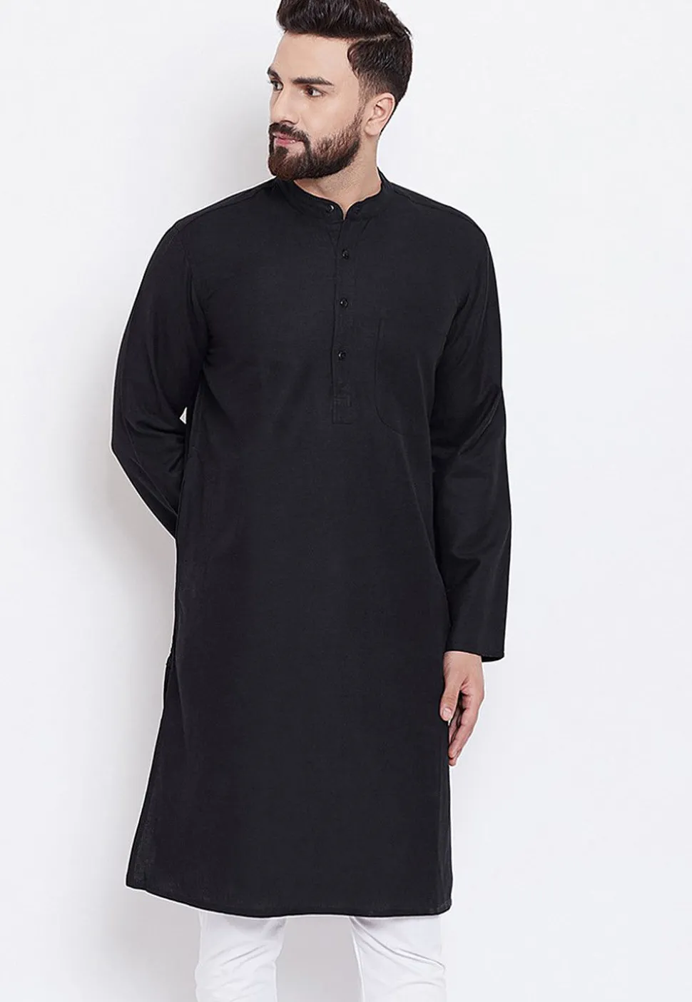 Solid Color Cotton Kurta in Black