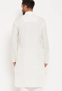 Solid Color Cotton Kurta Set in White