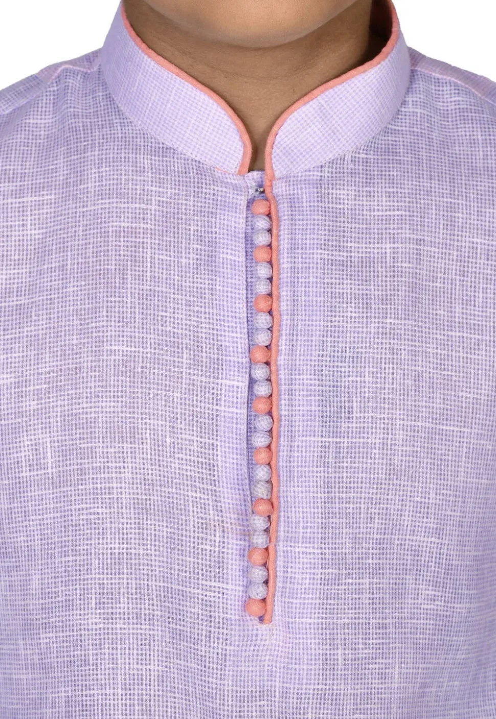Solid Color Cotton Kurta Set in Light Purple