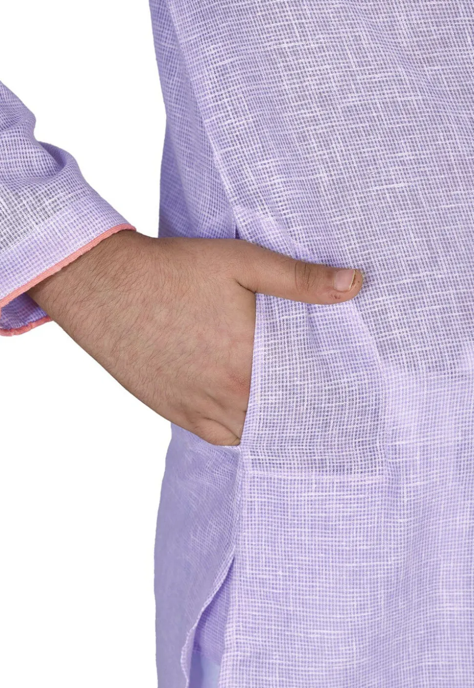 Solid Color Cotton Kurta Set in Light Purple