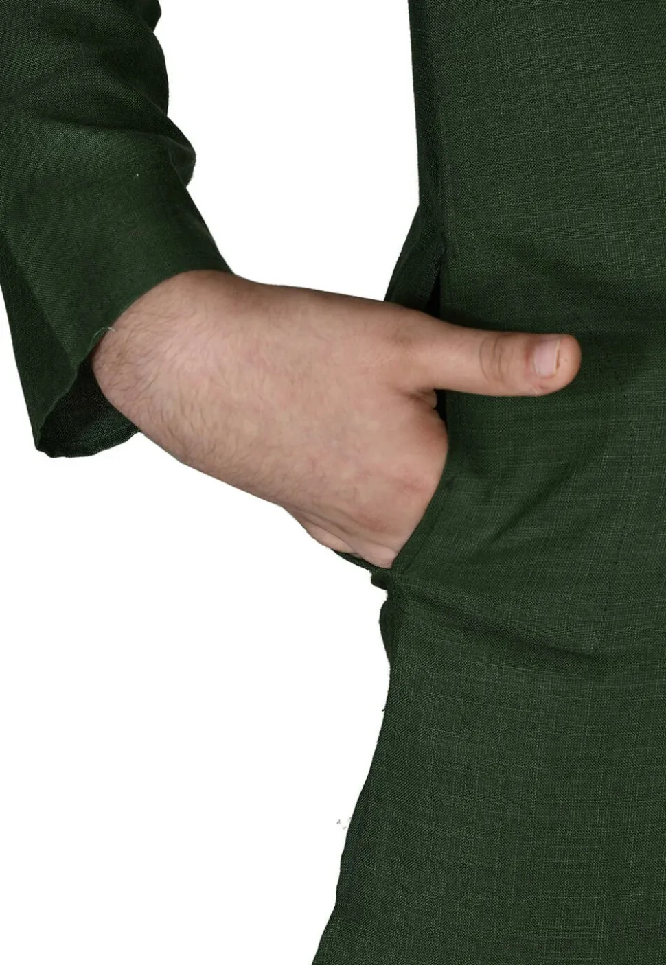 Solid Color Cotton Kurta Set in Dark Green