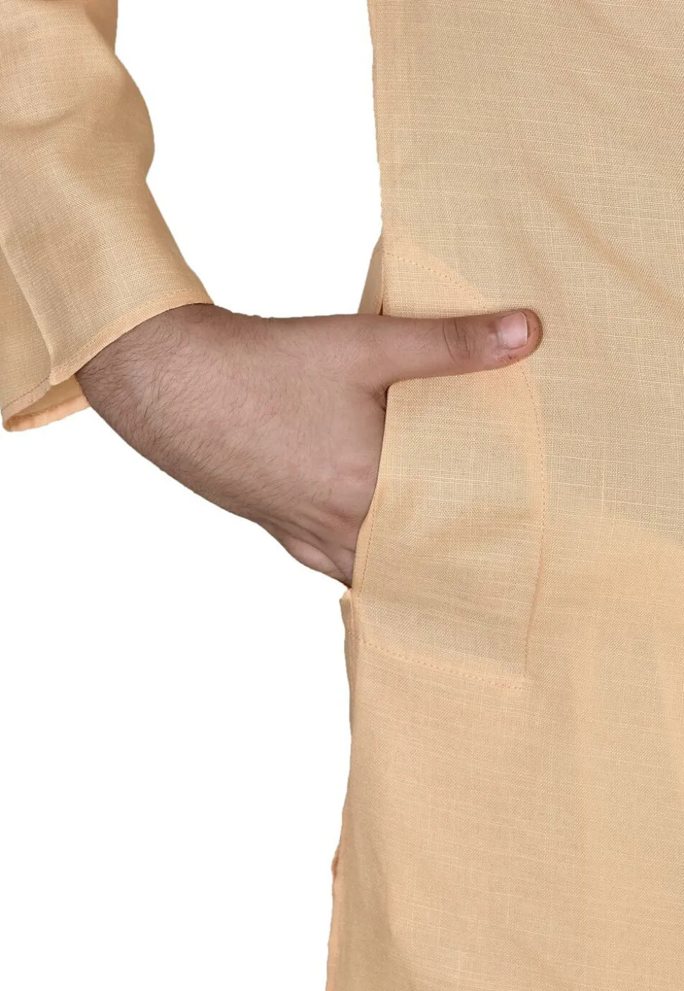 Solid Color Cotton Kurta Set in Beige