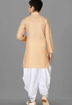 Solid Color Cotton Kurta Set in Beige