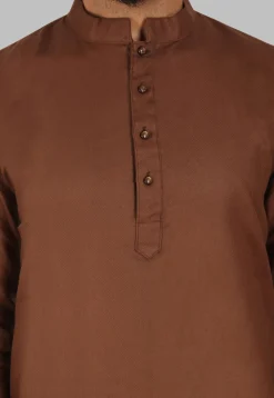 Solid Color Cotton Kurta in Brown