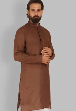 Solid Color Cotton Kurta in Brown
