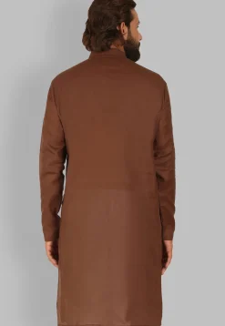 Solid Color Cotton Kurta in Brown