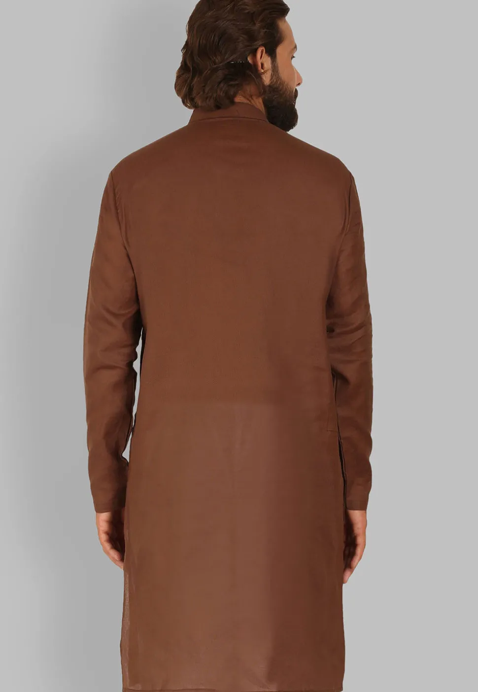 Solid Color Cotton Kurta in Brown