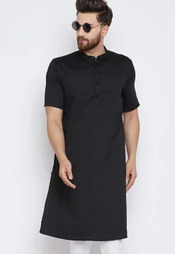 Solid Color Cotton Kurta in Black