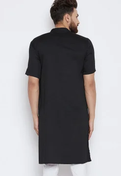 Solid Color Cotton Kurta in Black
