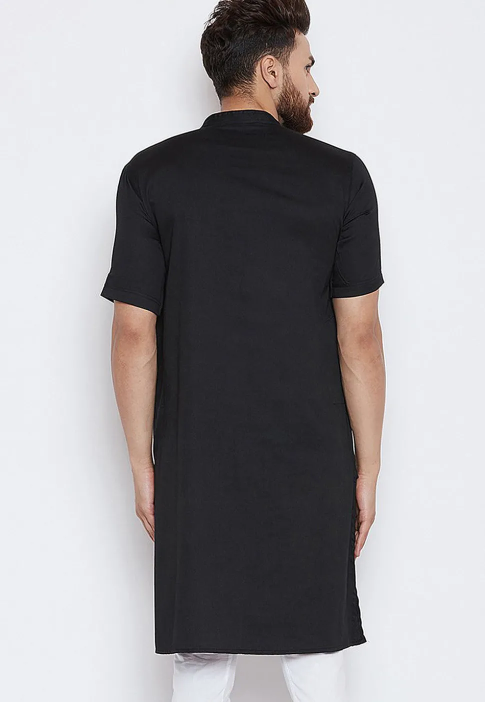 Solid Color Cotton Kurta in Black