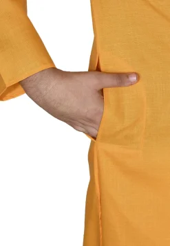 Solid Color Cotton Kurta Set in Mustard