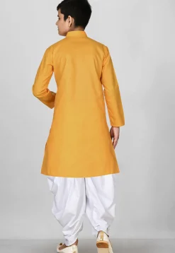 Solid Color Cotton Kurta Set in Mustard