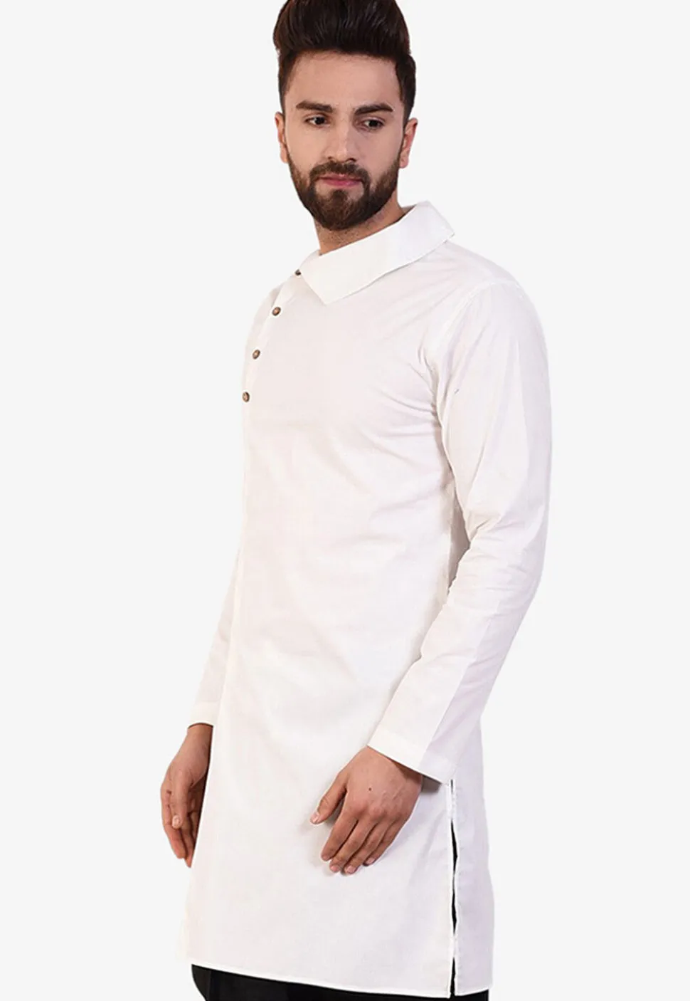 Solid Color Cotton Kurta in Off White