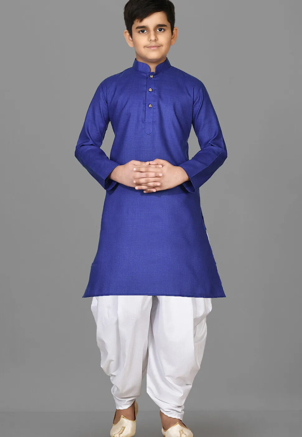 Solid Color Cotton Kurta Set in Royal Blue