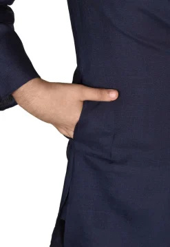 Solid Color Cotton Kurta Set in Navy Blue