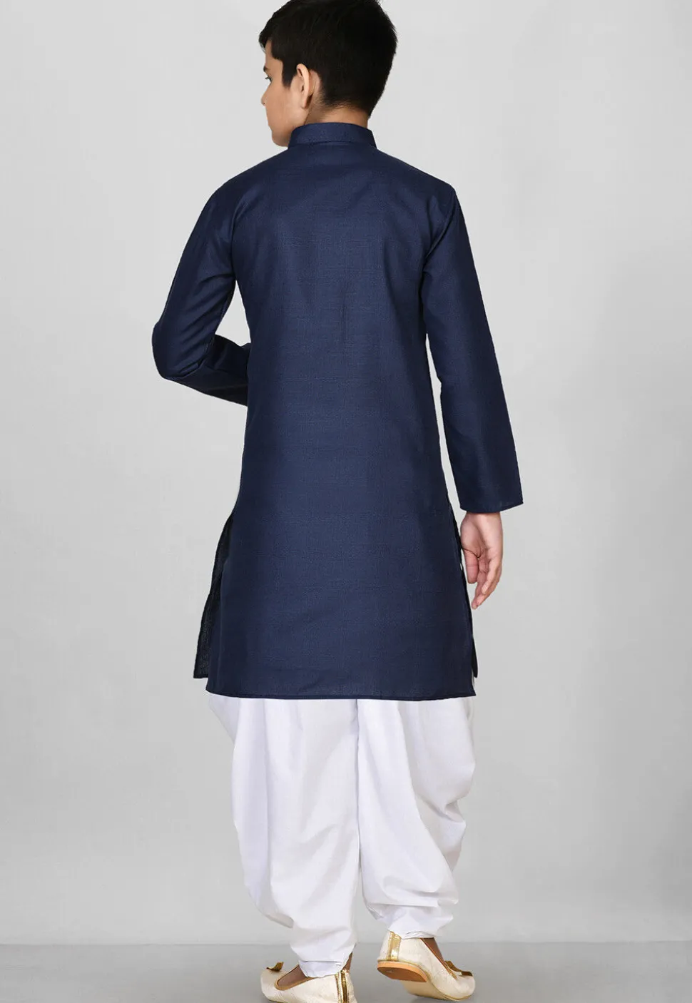 Solid Color Cotton Kurta Set in Navy Blue