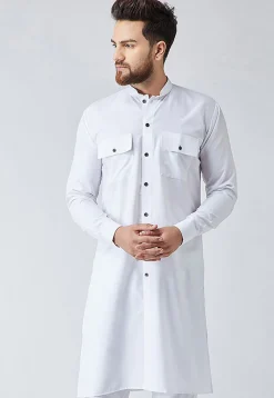 Solid Color Cotton Kurta in White