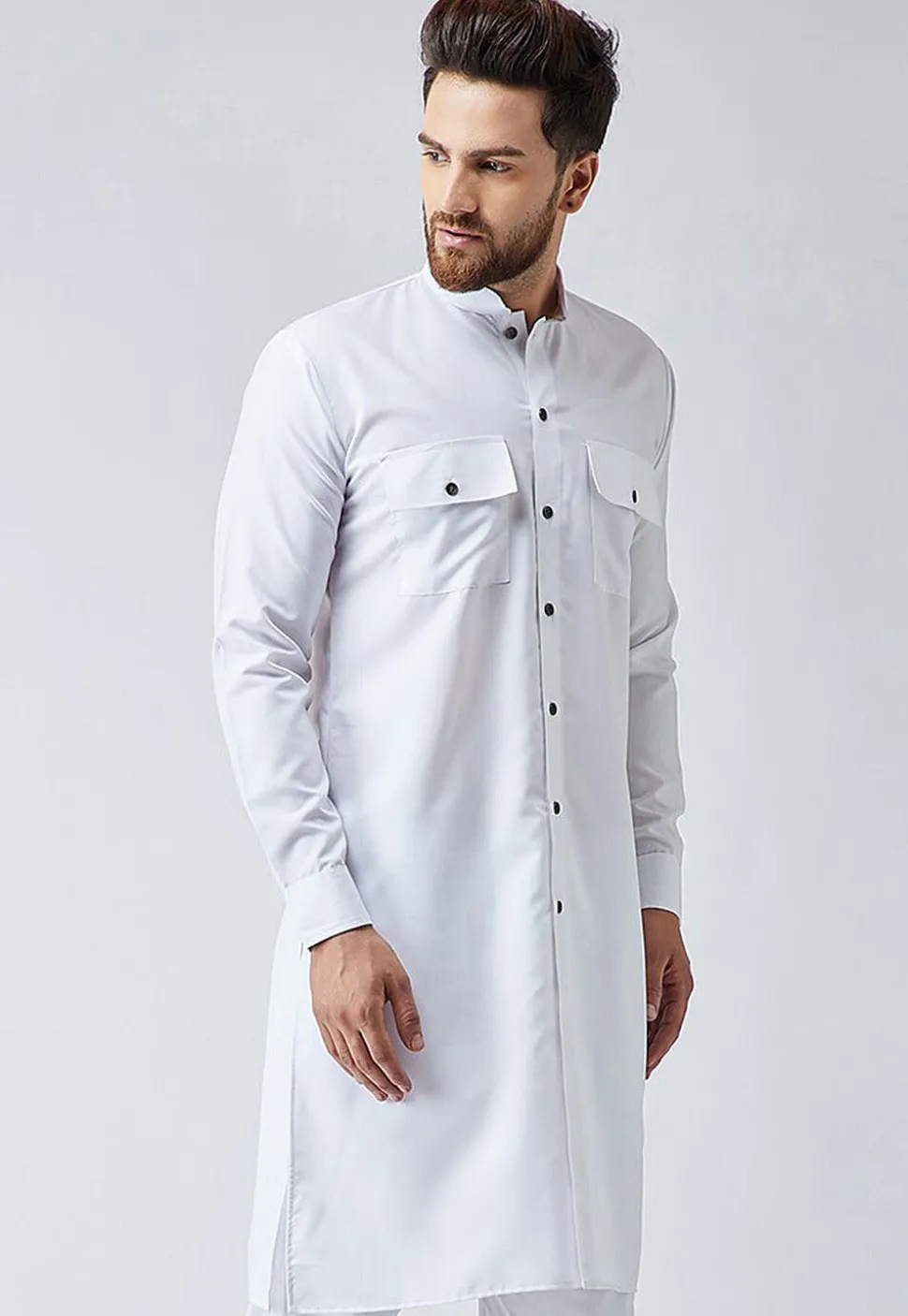 Solid Color Cotton Kurta in White