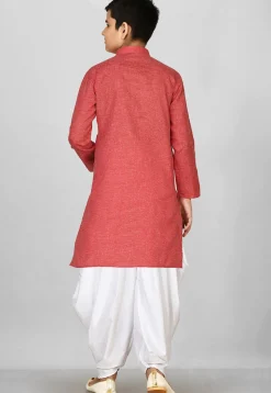 Solid Color Cotton Kurta Set in Red