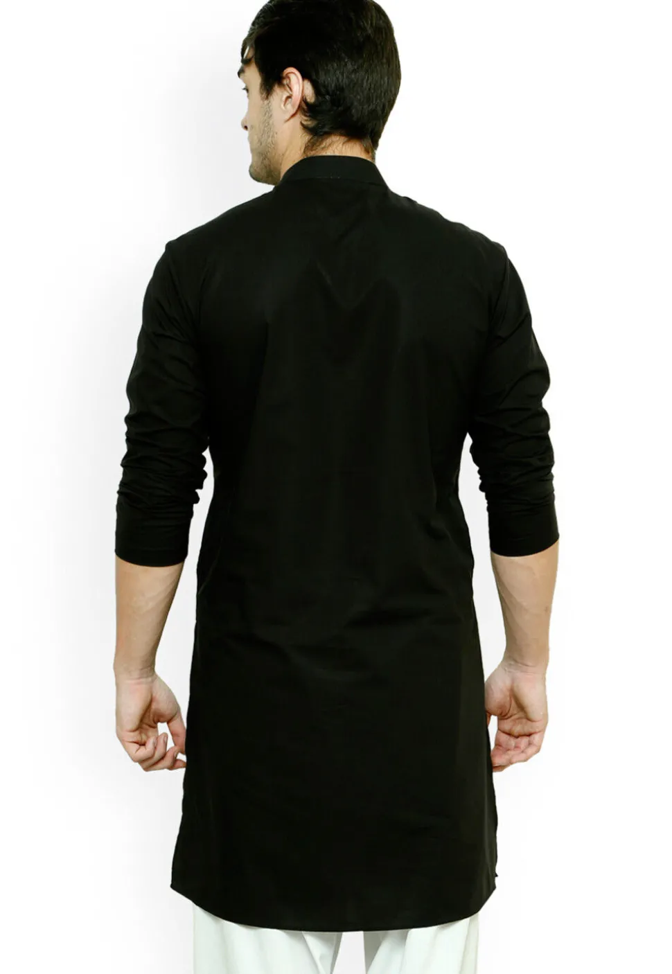 Solid Color Cotton Kurta Set in Black