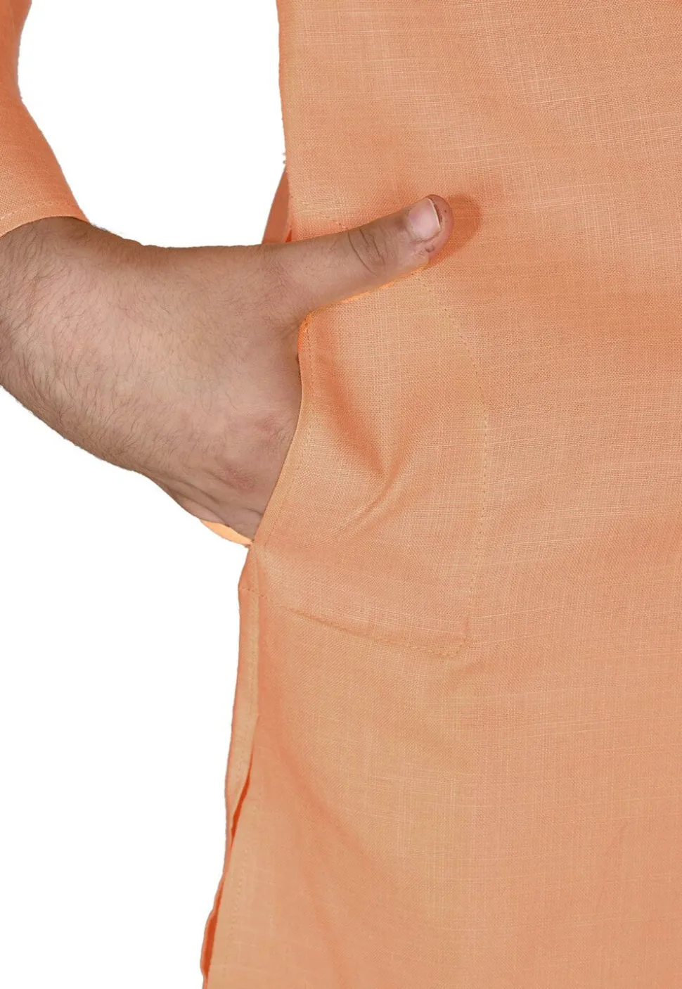 Solid Color Cotton Kurta in Peach