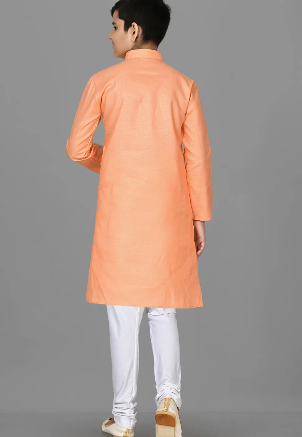Solid Color Cotton Kurta in Peach