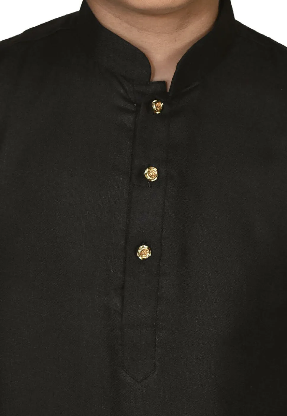 Solid Color Cotton Kurta Set in Black