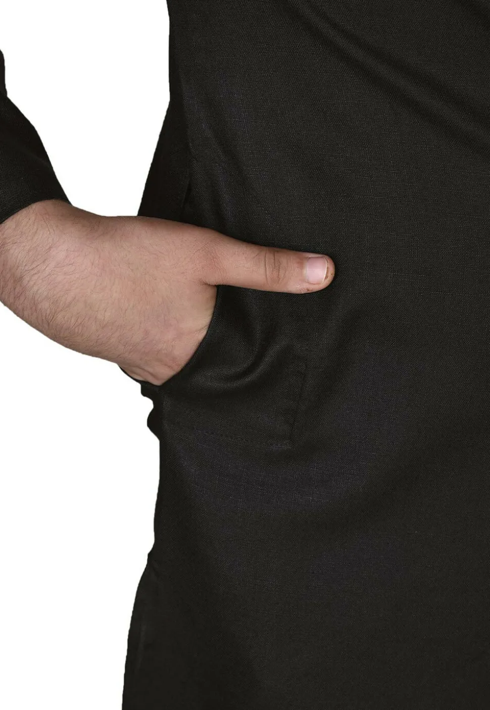 Solid Color Cotton Kurta Set in Black