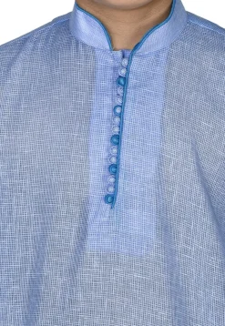 Solid Color Cotton Kurta Set in Light Blue