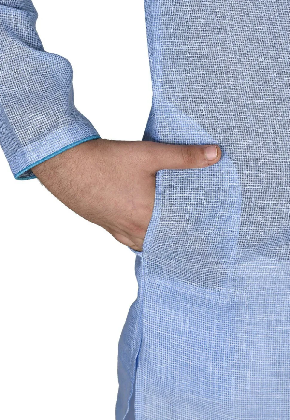 Solid Color Cotton Kurta Set in Light Blue
