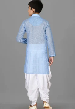 Solid Color Cotton Kurta Set in Light Blue