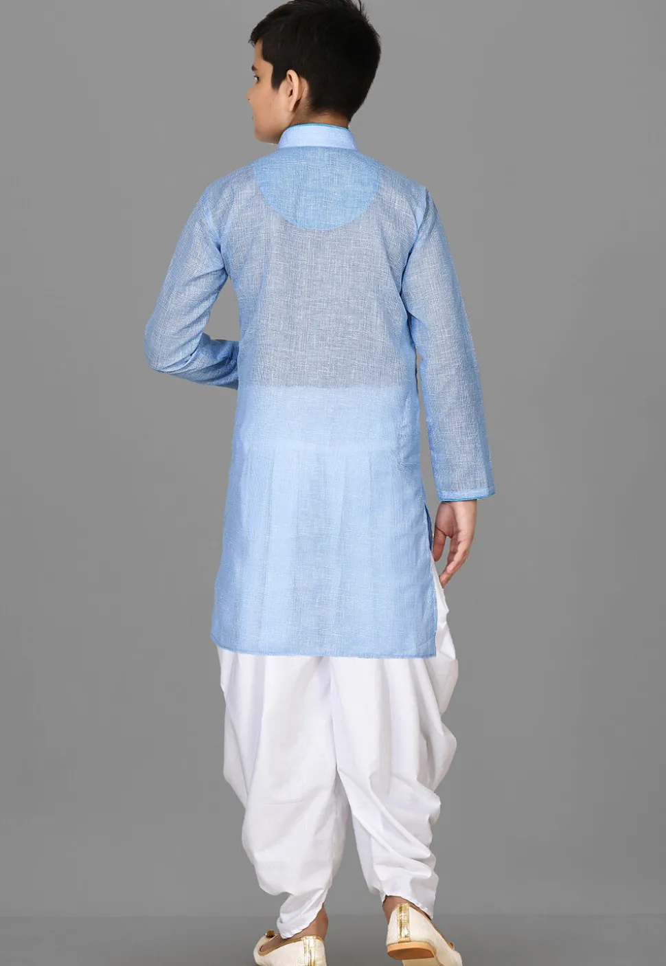 Solid Color Cotton Kurta Set in Light Blue