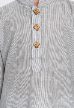 Solid Color Cotton Kurta Set in Light Grey