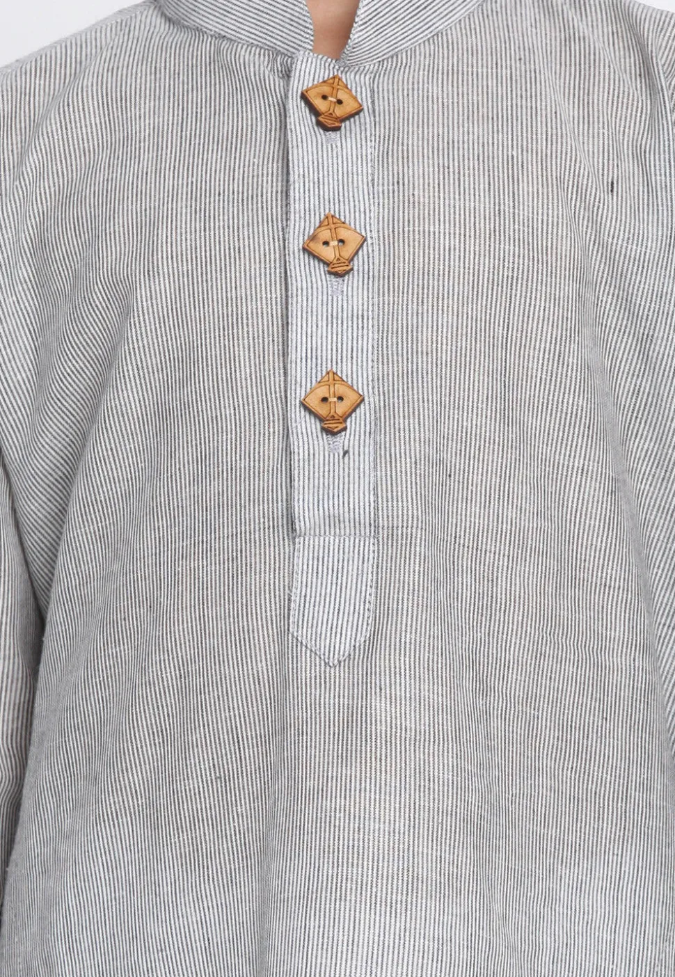 Solid Color Cotton Kurta Set in Light Grey