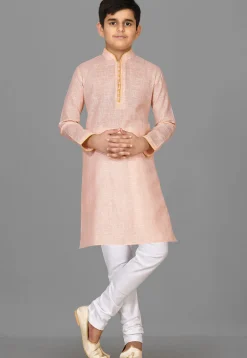 Solid Color Cotton Kurta in Peach