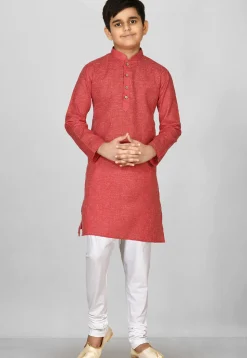 Solid Color Cotton Kurta in Red