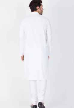 Solid Color Cotton Kurta Set in White