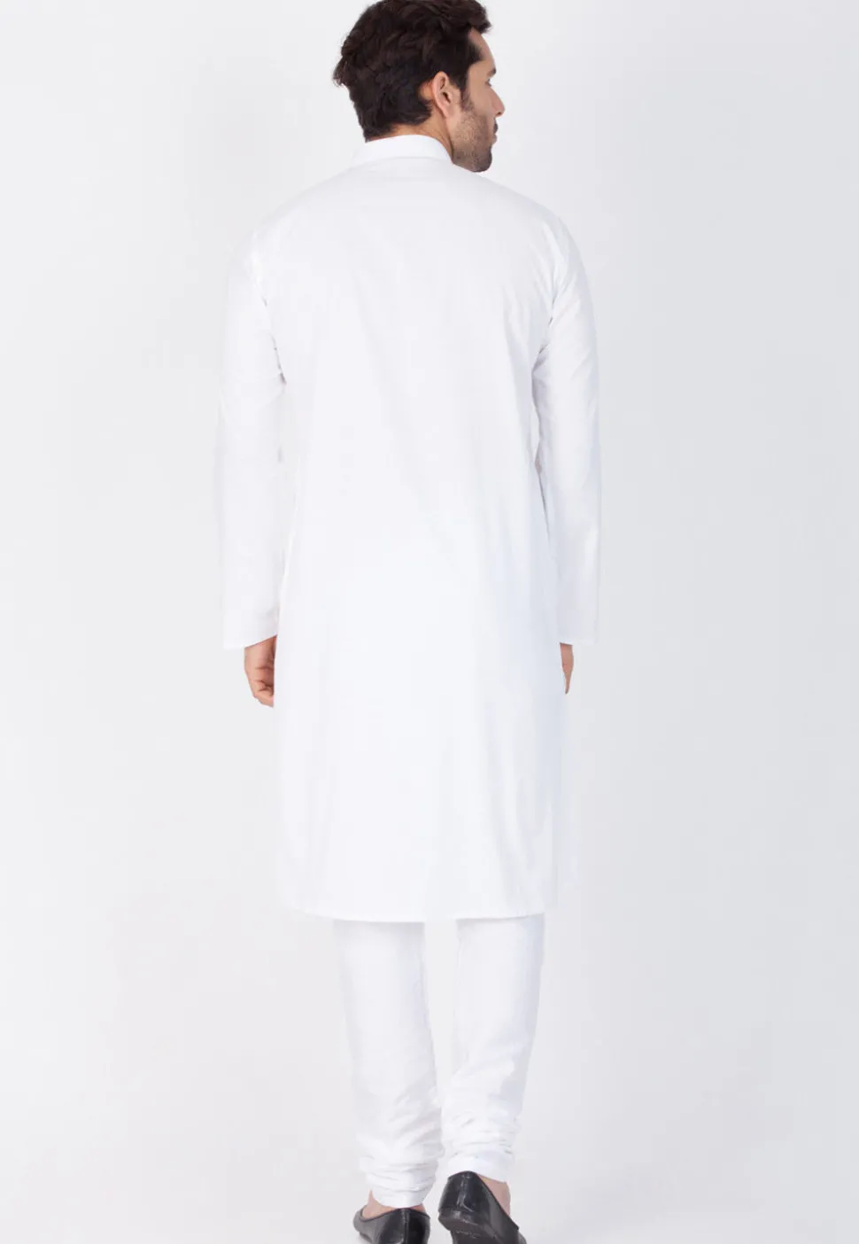 Solid Color Cotton Kurta Set in White