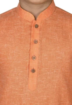 Solid Color Cotton Kurta Set in Peach