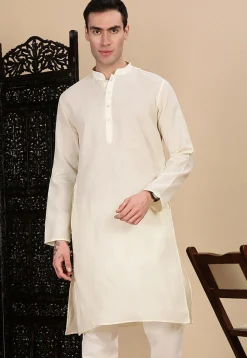 Solid Color Cotton Kurta in Off White