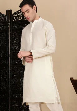Solid Color Cotton Kurta in Off White