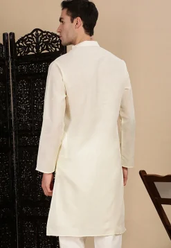 Solid Color Cotton Kurta in Off White