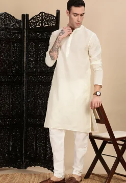 Solid Color Cotton Kurta in Off White