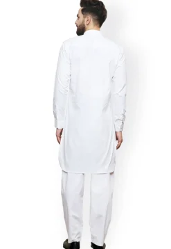 Solid Color Cotton Kurta Set in White